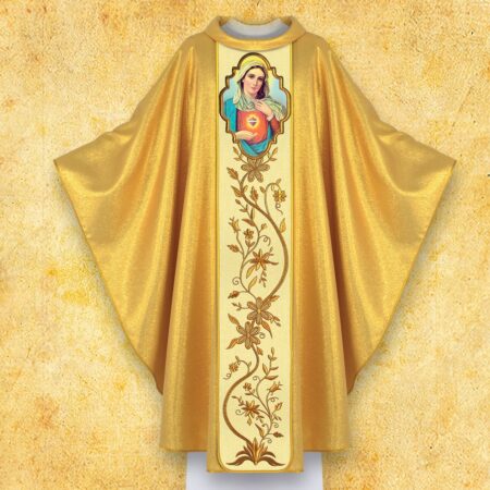 Embroidered chasuble with a photographic image of "The Heart of Mary"