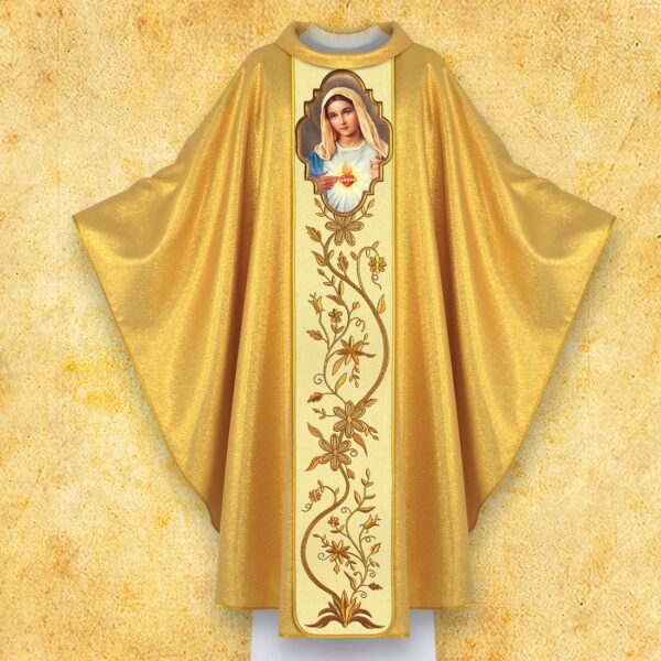 Embroidered chasuble with a photographic image of "The Heart of Mary"