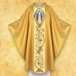 Embroidered chasuble with a photographic image of "Our Lady of the Immaculate Conception"