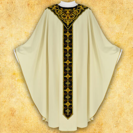 Embroidered Chasuble for Funeral Ceremonies Ecru - Black