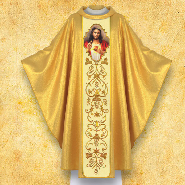 Embroidered Chasuble with Photographic Image of "Heart of Jesus"