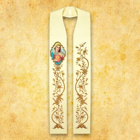 Embroidered Stole with Photographic Image "Heart of Mary"