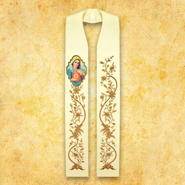 Embroidered Stole with Photographic Image "Heart of Mary"