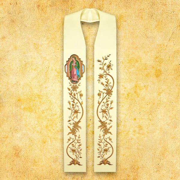 Embroidered stole with photographic image "Our Lady of Gietrzwałdzka"