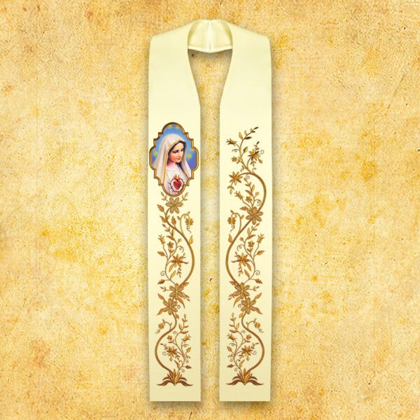 Embroidered Stole with Photographic Image "Heart of Mary"