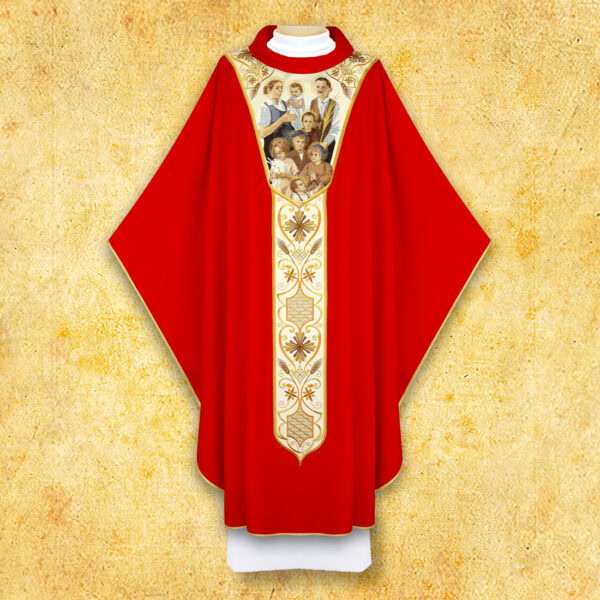 Embroidered chasuble with the image of the Ulma family