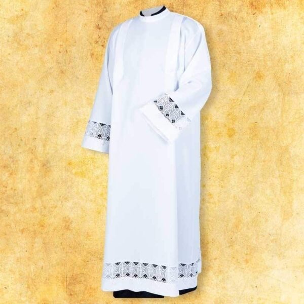 Embroidered alba with guipure lace "IHS"