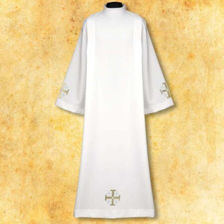 Embroidered alb "Jerusalem Crosses" white 194 cm