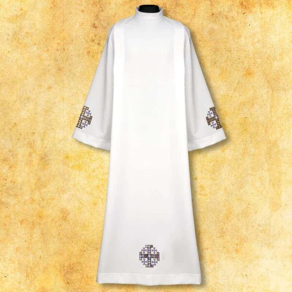 Embroidered  purple "Jerusalem Crosses" albs 164 cm