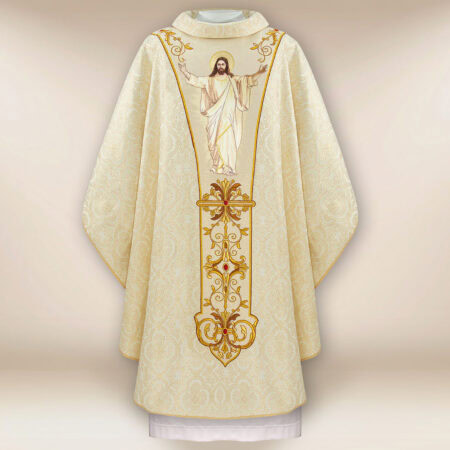 Ecru embroidered chasuble "Risen Jesus"
