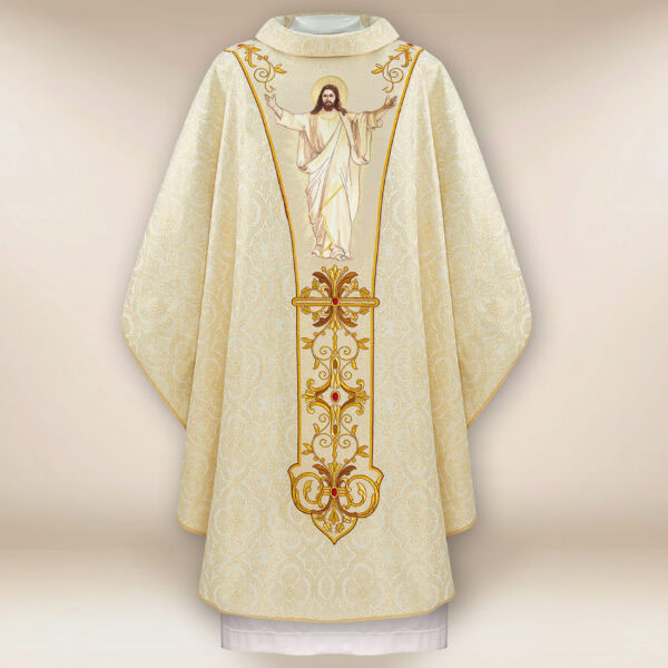 Ecru embroidered chasuble "Risen Jesus"