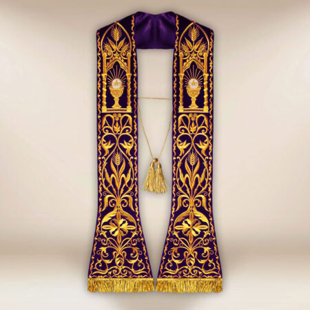 Embroidered Roman stole on plush "Chalice"