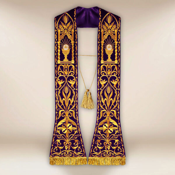 Embroidered Roman stole on plush "Chalice"