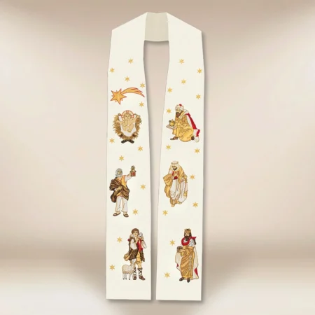 Embroidered stole "Bethlehem" sepia