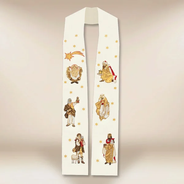 Embroidered stole "Bethlehem" sepia