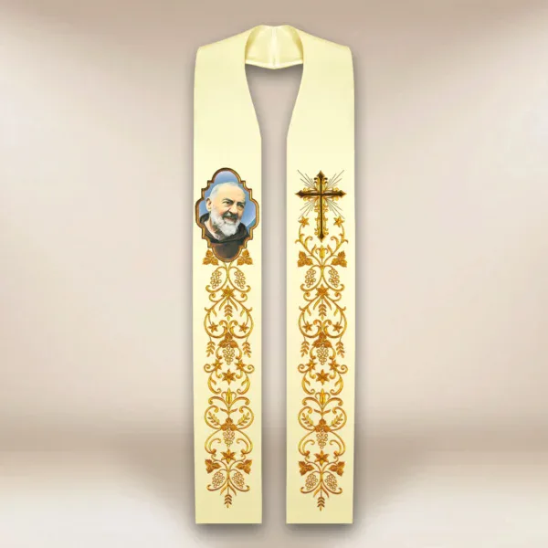 Embroidered Stole with Photographic Image of "St. Padre Pio"
