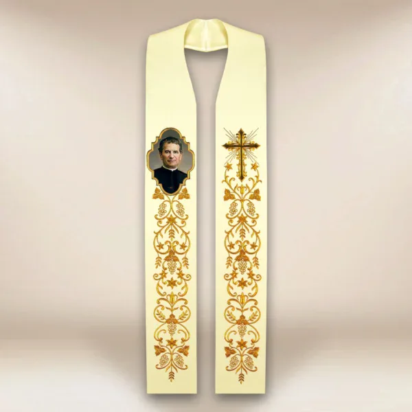 Embroidered Stole with Photographic Image of "St. John Bosco"