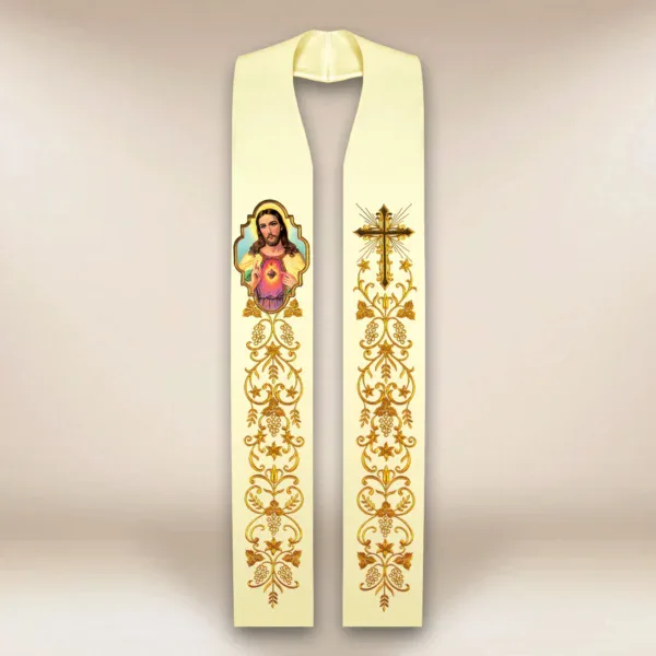Embroidered Stole with Photographic Image "Heart of Jesus"