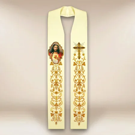 Embroidered Stole with Photographic Image "Heart of Jesus"