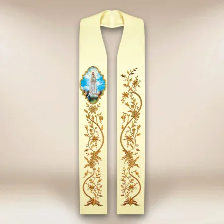 Embroidered Stole with Photographic Image of "Our Lady of Fatima with Children"