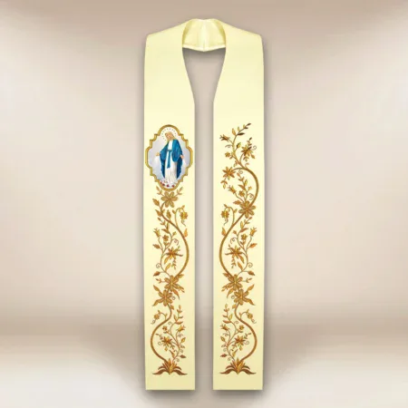 Embroidered stole with a photographic image of "Our Lady of the Immaculate Conception"