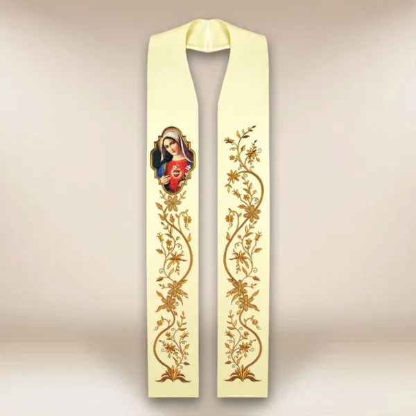 Embroidered Stole with Photographic Image "Heart of Mary"