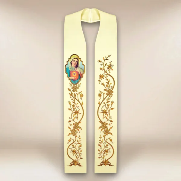 Embroidered Stole with Photographic Image "Heart of Mary"