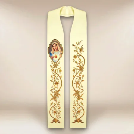 Embroidered Stole with Photographic Image "Heart of Mary"