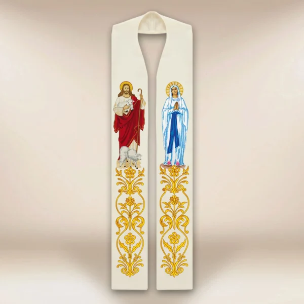 Embroidered stole "Jesus the Good Shepherd and the Virgin Mary"