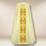 Ecru embroidered liturgical cape with the IHS symbol