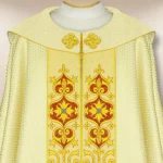 Ecru embroidered liturgical cape with the IHS symbol