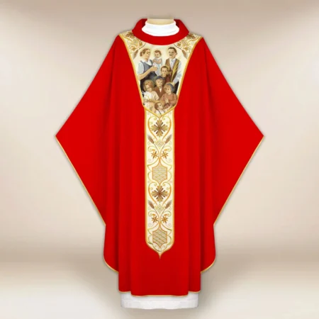 Embroidered chasuble with the image of the Ulma family