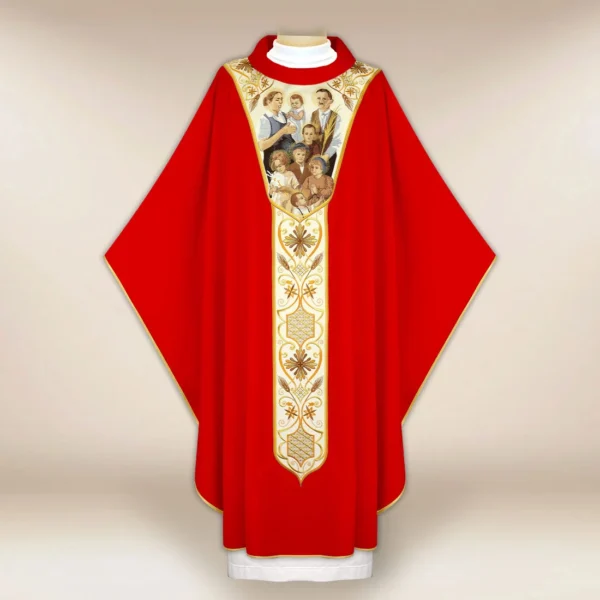 Embroidered chasuble with the image of the Ulma family
