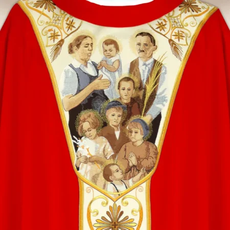 Embroidered chasuble with the image of the Ulma family