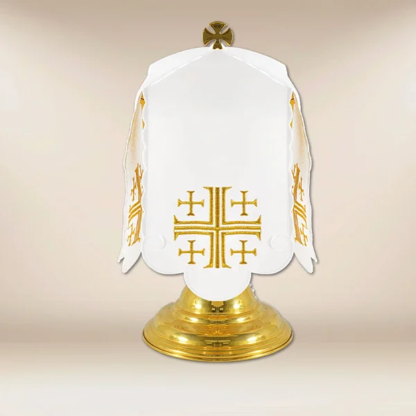 Gold "Jerusalem Crosses" Collection Box Ciborium Veil