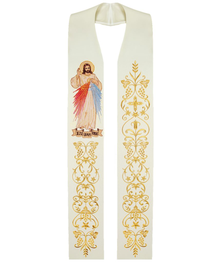 Embroidered stole with the image of Christ and gold decorations