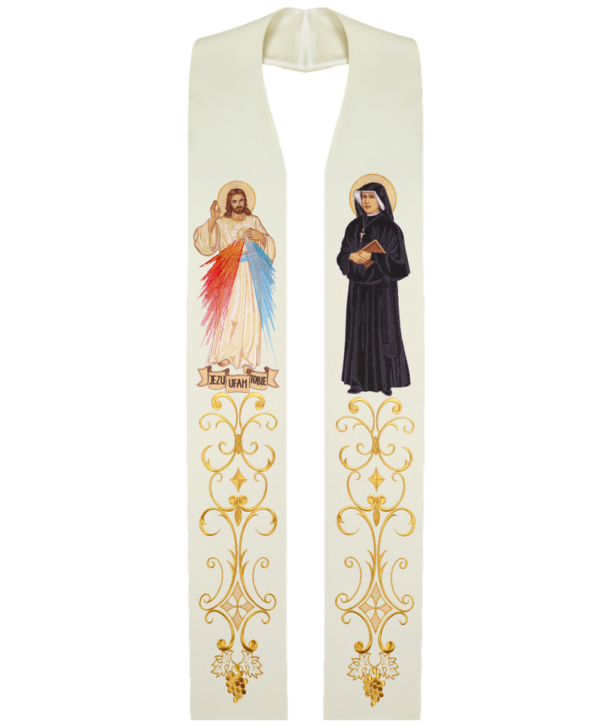 Liturgical stole with Merciful Jesus and St. Faustina with sacred embroidery