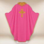 Embroidered chasuble with IHS in pink