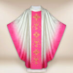 Chasuble with embroidered pink belt