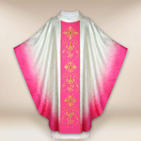 Chasuble with embroidered pink belt