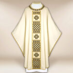 Ecru liturgical chasuble embroidered