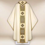 Ecru liturgical chasuble embroidered
