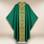 Green embroidered liturgical chasuble