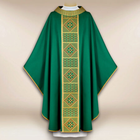 Green embroidered liturgical chasuble