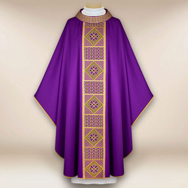 Purple embroidered liturgical chasuble