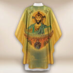 Gold chasuble featuring the image of the Pantocrator from Cefalù.