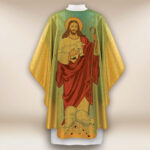 Gold chasuble featuring the image of the Good Shepherd