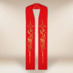 Embroidered red stole IHS Wheat Ears and Grapes