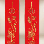 Embroidered red stole IHS Wheat Ears and Grapes