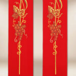 Embroidered red stole IHS Wheat Ears and Grapes